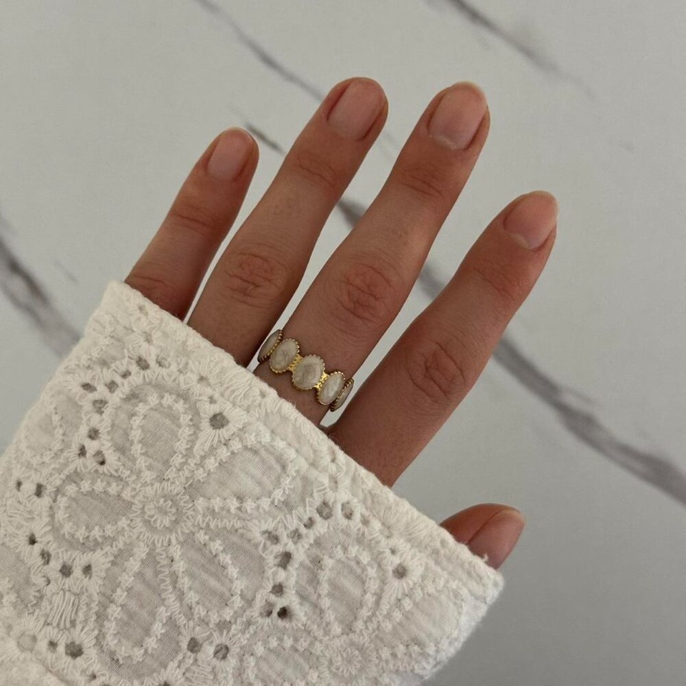 Sku0367 Retro White Gold Women Casual Minimalist Ring Stainless steel + gift box